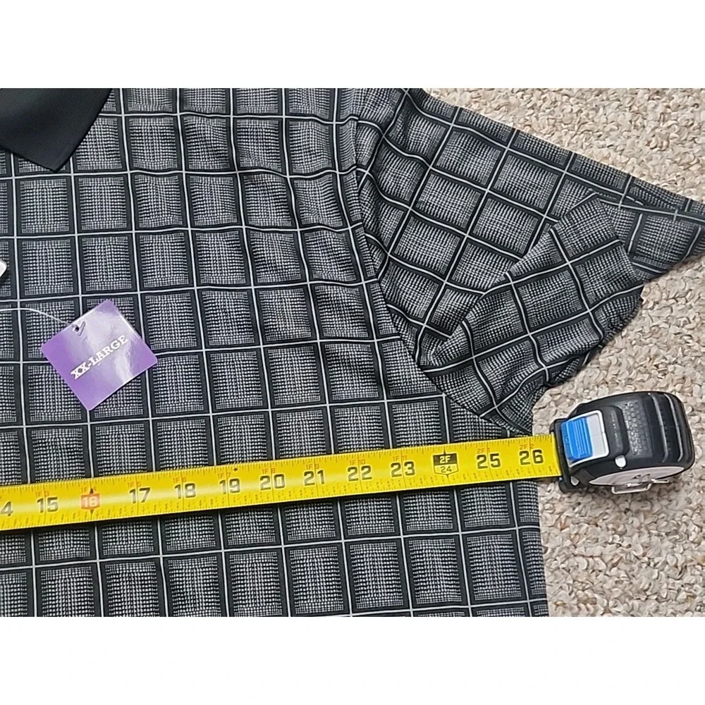 PGA Tour Black Plaid Polo Shirt Men's Short Sleeve  NWT $55 ‎ XXL